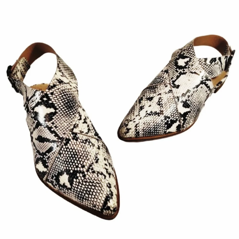 NIB A Rider Girl Vegan Leather Snake Print Adjustable Sling Back Flat Mules - Picture 4 of 7